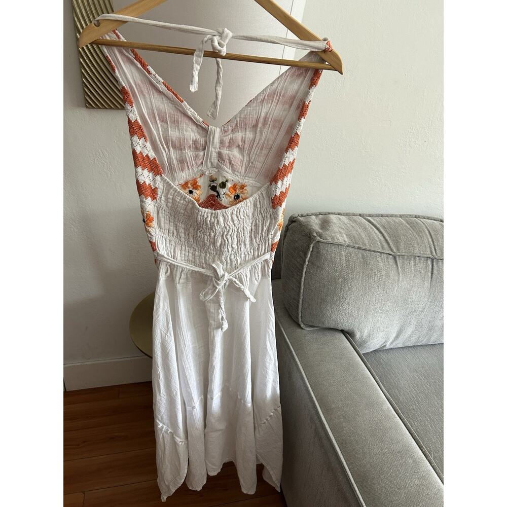 Vtg Handmade Crochet Handkerchief Maxi Dress Halter White Boho Beach 70’s - Picture 8 of 12